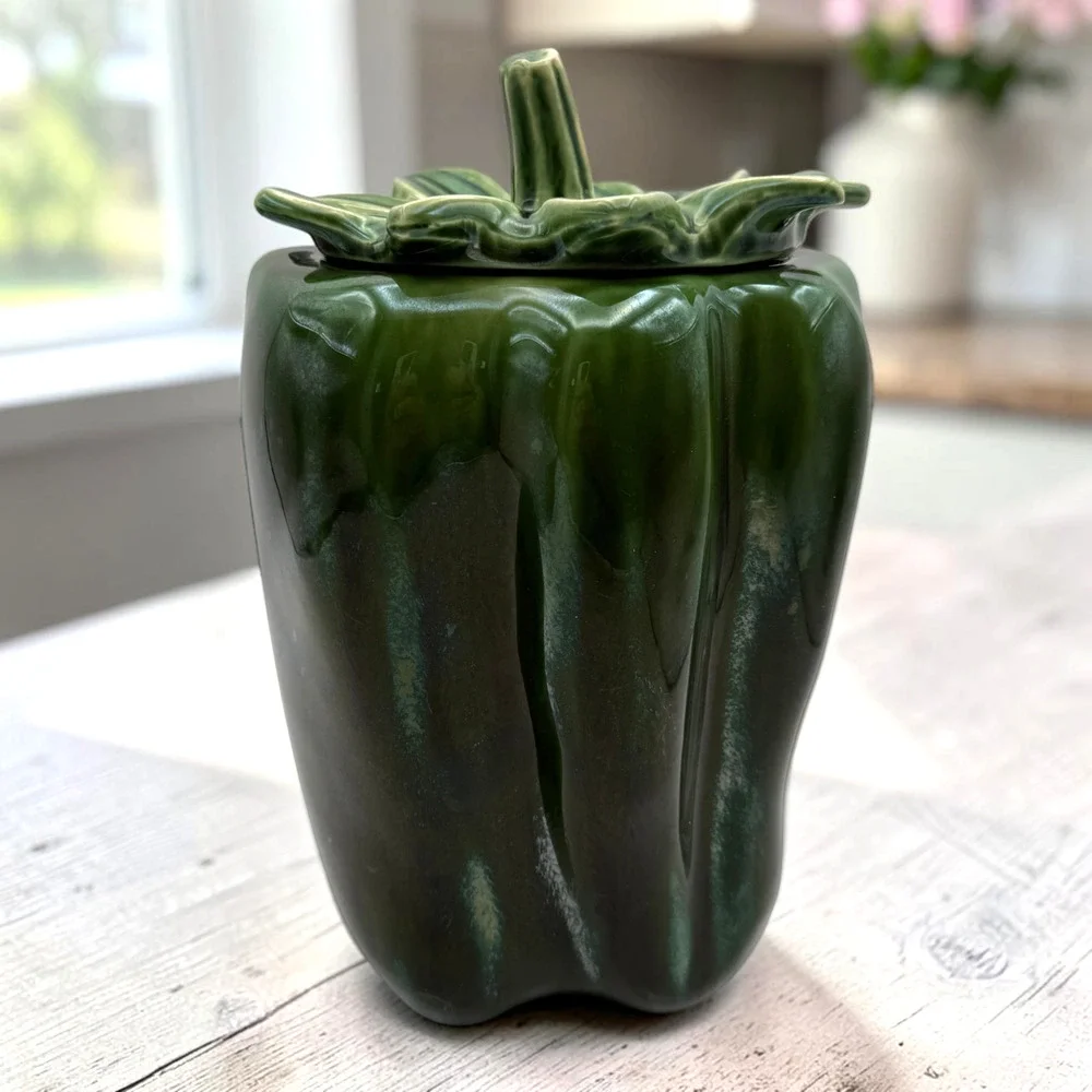 Vintage McCoy Green Bell Pepper Cookie Jar with Lid #157 Ceramic USA 10